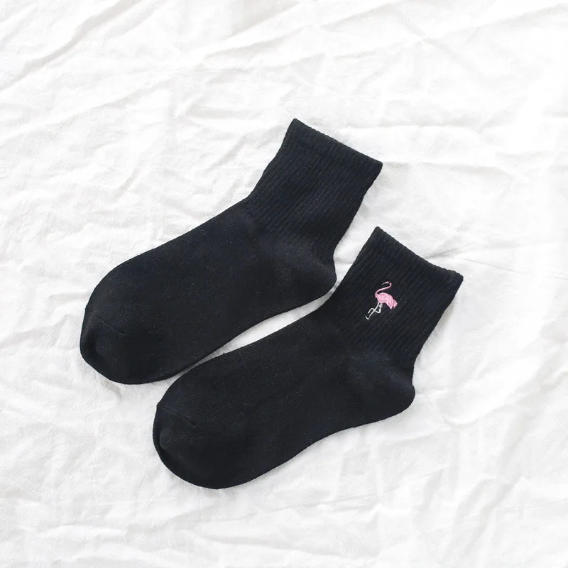 Милые забавные Женские носочки в японском стиле Харадзюку с изображением фламинго; милые носки с вышивкой в виде животных; Новинка; хлопковые носки; Calcetines Mujer
