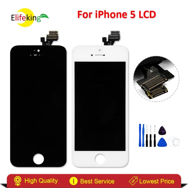 

Elifeking Hot Selling Mobile Phone LCD Display For iPhone 5 5G with Touch Screen Full Set Assembly White and Black with Tools