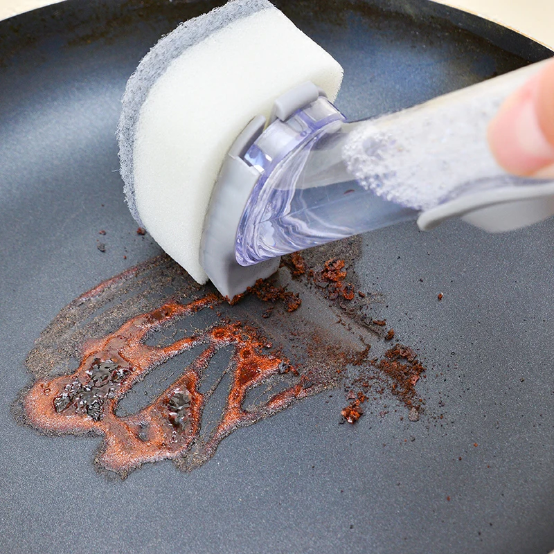 Long Handle Kitchen Cleaning Brush Removable Brushes Sponge  Soap Dispensing Dish Brush Cooking Pot Cleaner Washing Tools