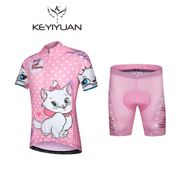 

KEYIYUAN Children Cycling Jersey White Cartoon Cat Bike Cycling Clothing Breathable Bicycle Short Sleeve Jersey For Kids S-5XL