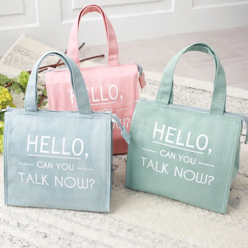 

candy color stylish canvas lunch bag thermal picnic handbag ice pack portable insulated shop tote cool bag meal drink cooler bag