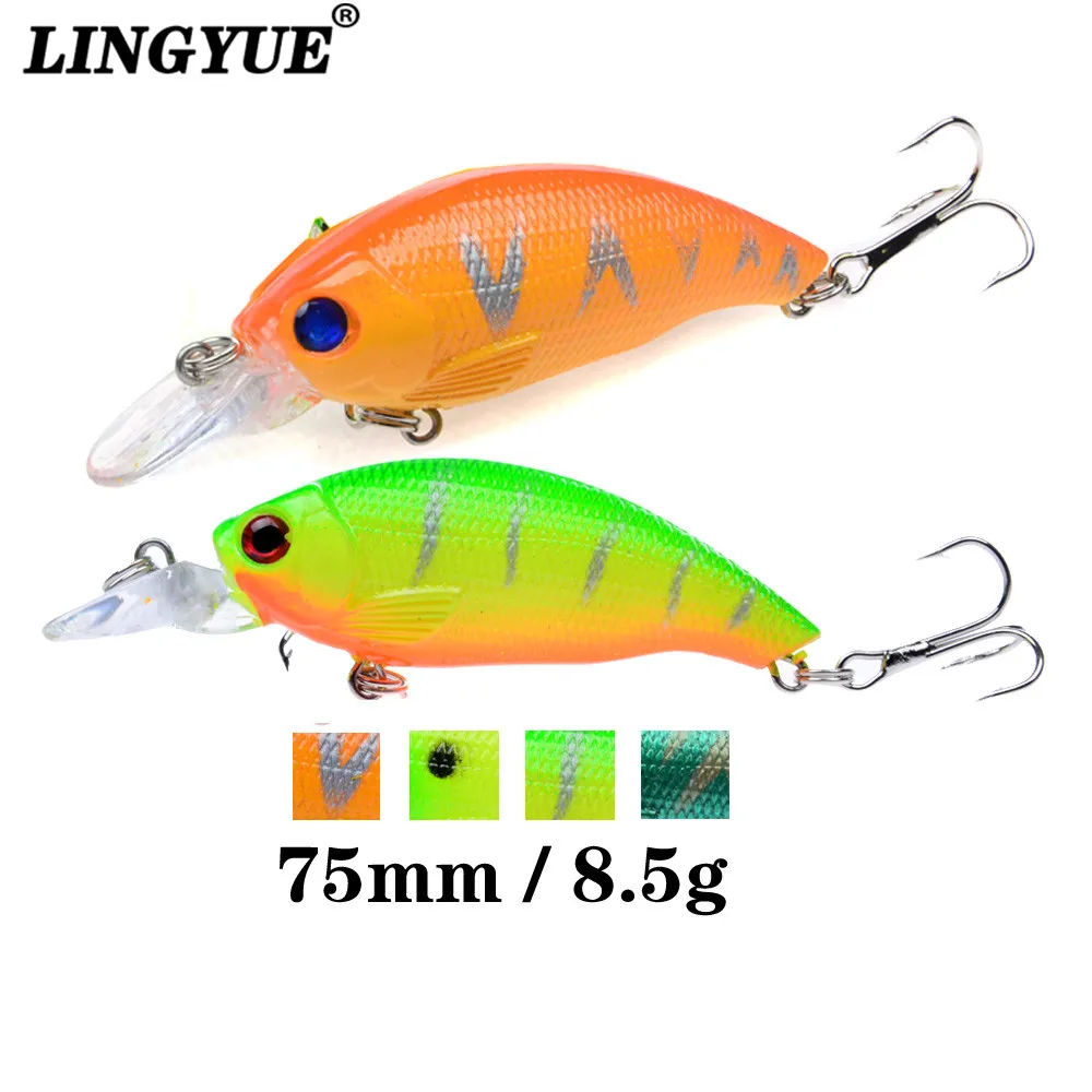 

1PCS 4 Colors LINGYUE Plastic Hard Crank Crankbait Baits Fishing Lures Two Treble Hooks Pesca