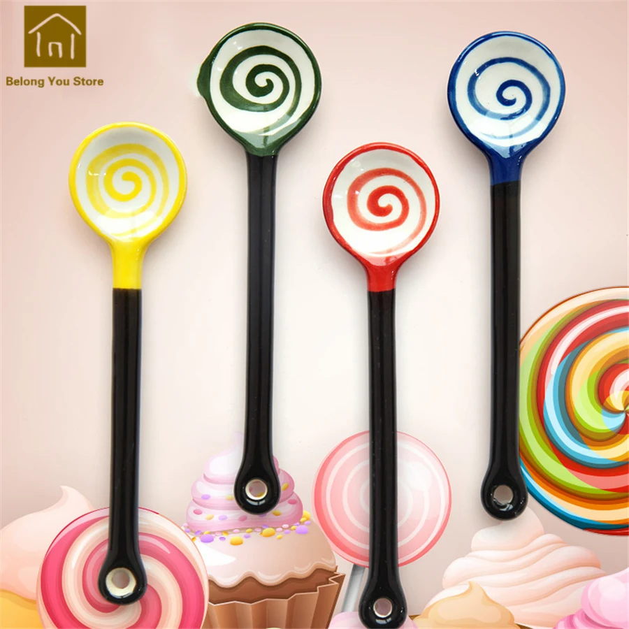 

Ceramic Coffe Long Handle Cute Creative Spoon Colheres Coloridas Tableware For Children Cartoon Children Spoons In Coffee JKF146