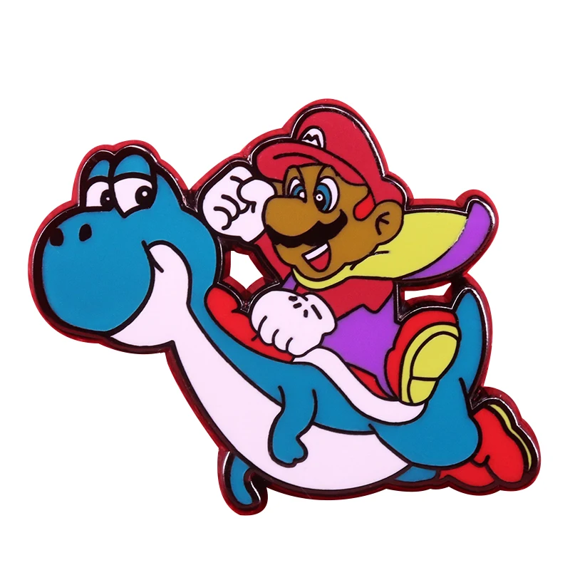 

Mario ride Yoshi enamel pin cute dinosaur brooch Ninteno game fans gift funny coat shirt accessory