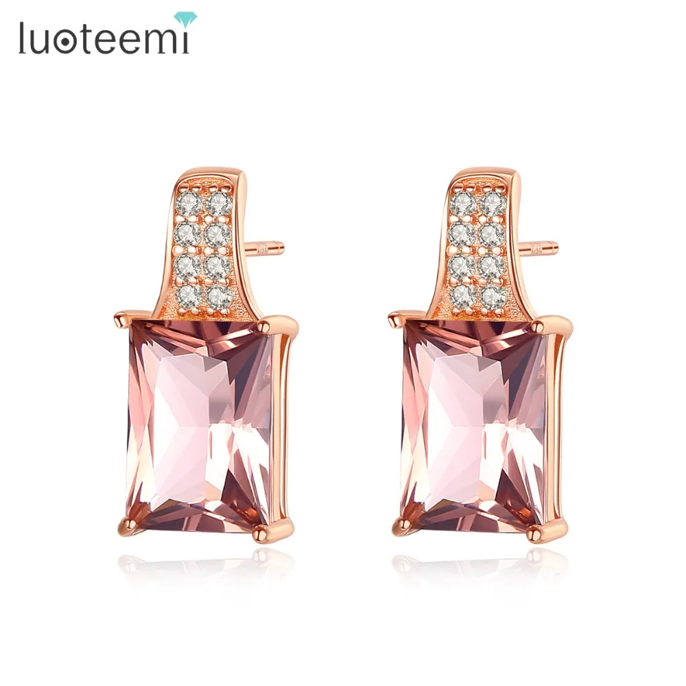 

LUOTEEMI Elegent 925 Silver Sterling Square Stud Earrings for Women Wedding Banquet Luxury Fashion Female Jewelry Orecchini Gift