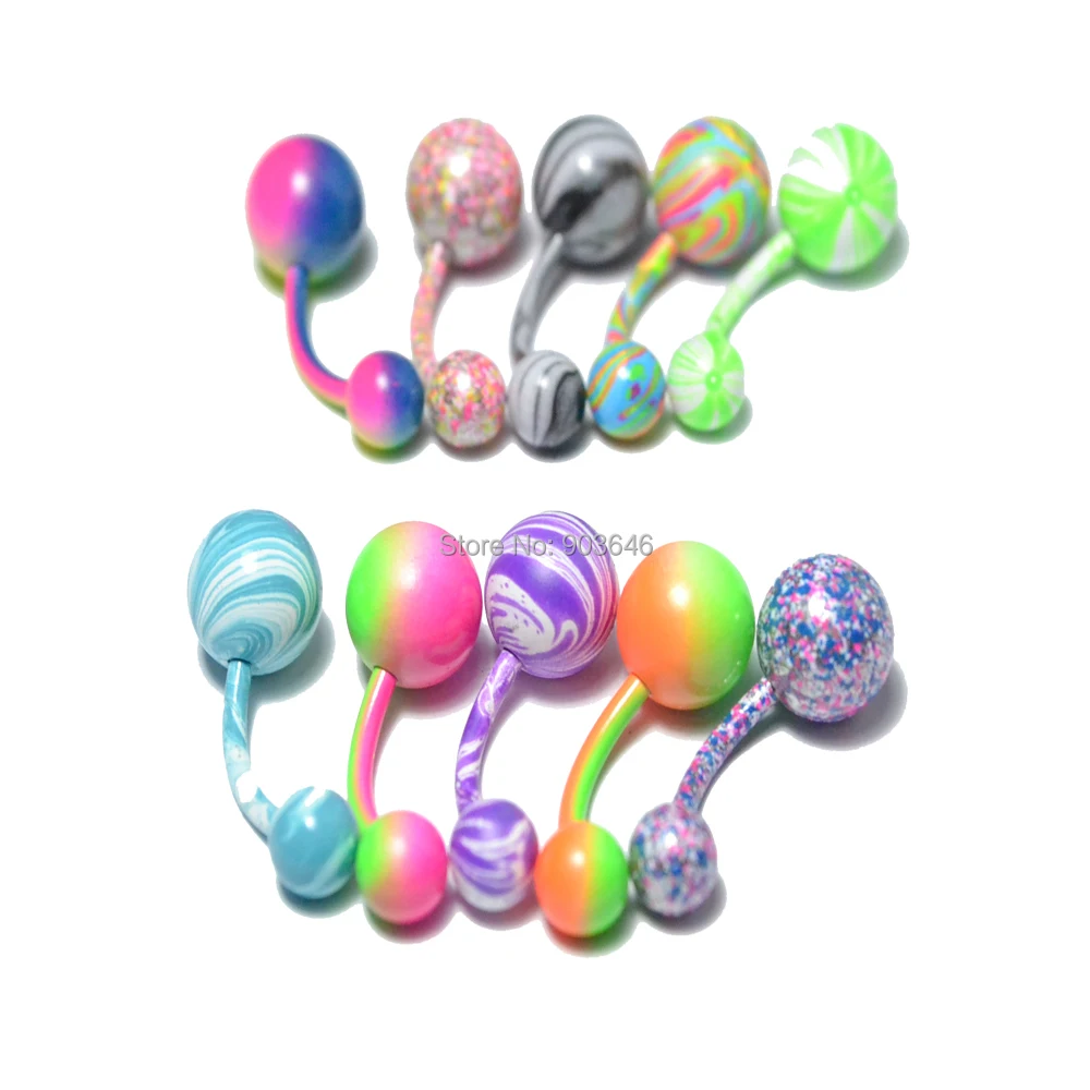 100pcs New Colorful Stainless Steel Navel Belly Ring Button Bar Body