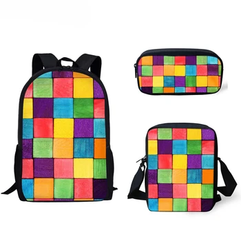 

Colorful Grid Printing School Bags Sets Brand D Design School Students Backpacks Pencil Bags Zipper Bookbags Sets