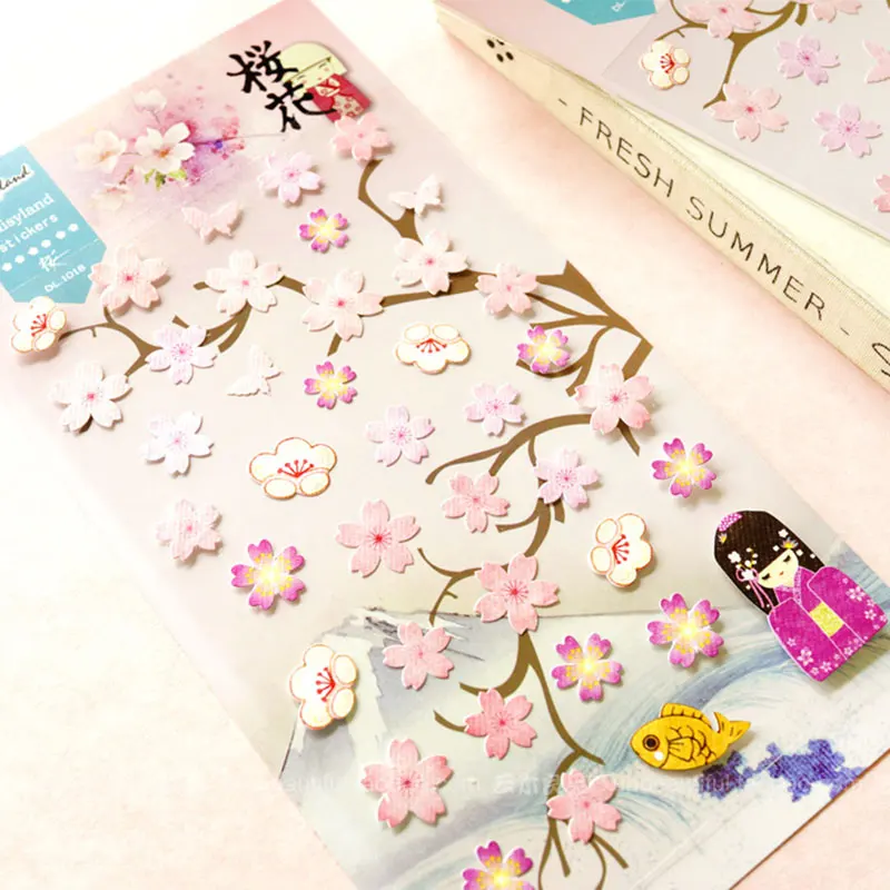 

2pcs/lot korean creative Paper Sticker Cherry blossoms DIY Photo Album Decoration Sticker Scrapbooking diary kawaii stationery