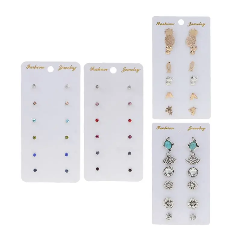 6 пар камень рождения Кристалл Ананас кошка маленький смешанный Комплект сережек для женщин