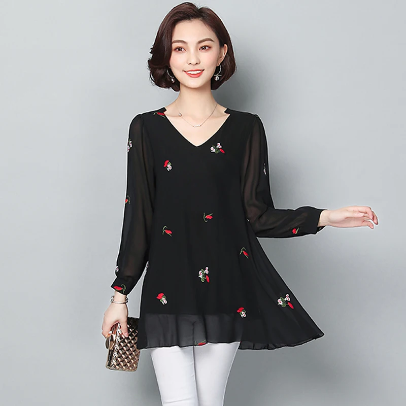 Moda 2019 Plus Ropa 4xl De Blusa Mujeres Top Xxxl Primavera chili Larga Elegante Cuello Gasa Camisa 5xl Con Manga Invierno Tamaño La butterfly V En Blue Yiciya Butterfly Las Black Black Negro OBwqZxHX