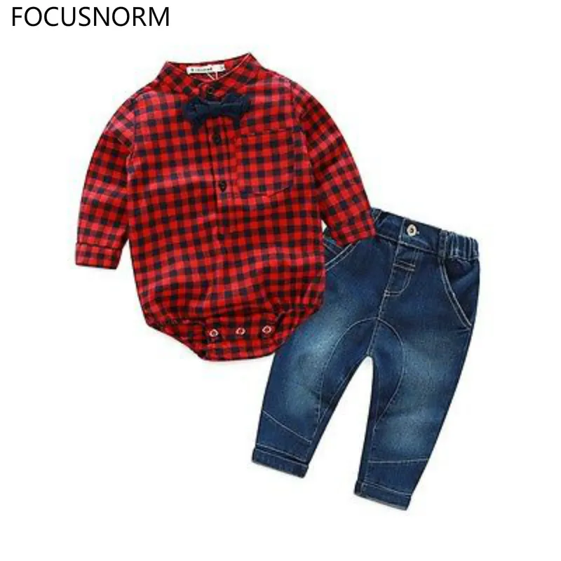 FOCUSNORM 2pcs!!2016 Autumn Kids Baby Boy Long Sleeve Plaid Shirt Red