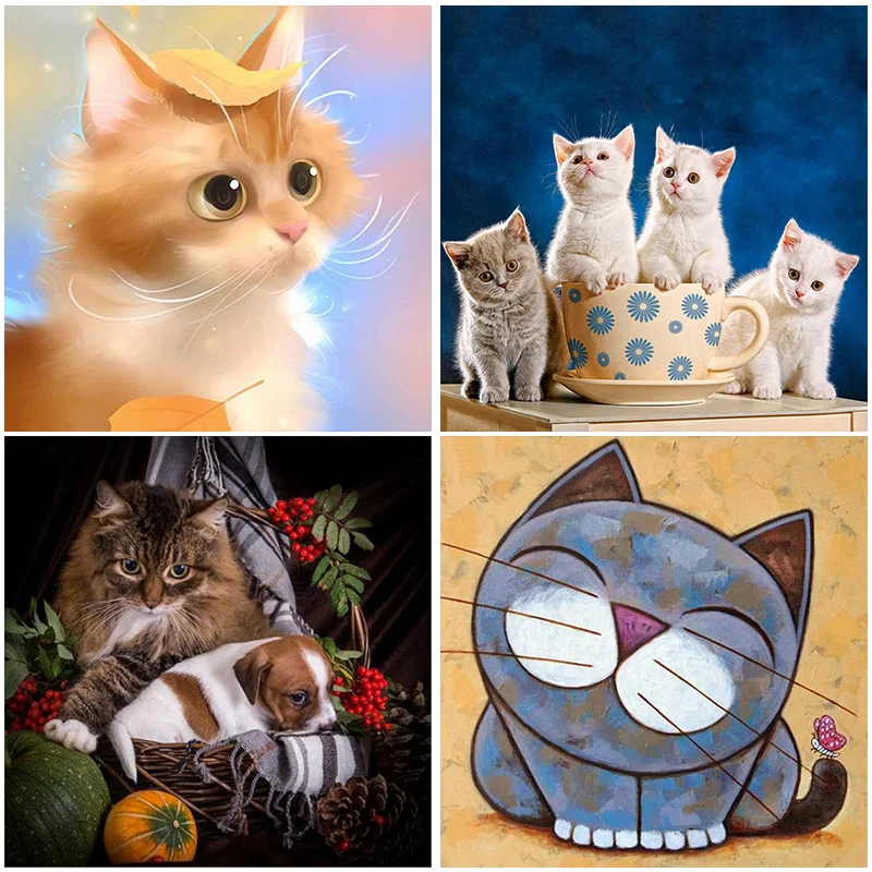 

Cat And kittens Full Square Drill 5D Diamond Painting Embroidery Mosaic Cartoon Animal Cross Stitch Europe Room Home Decoration