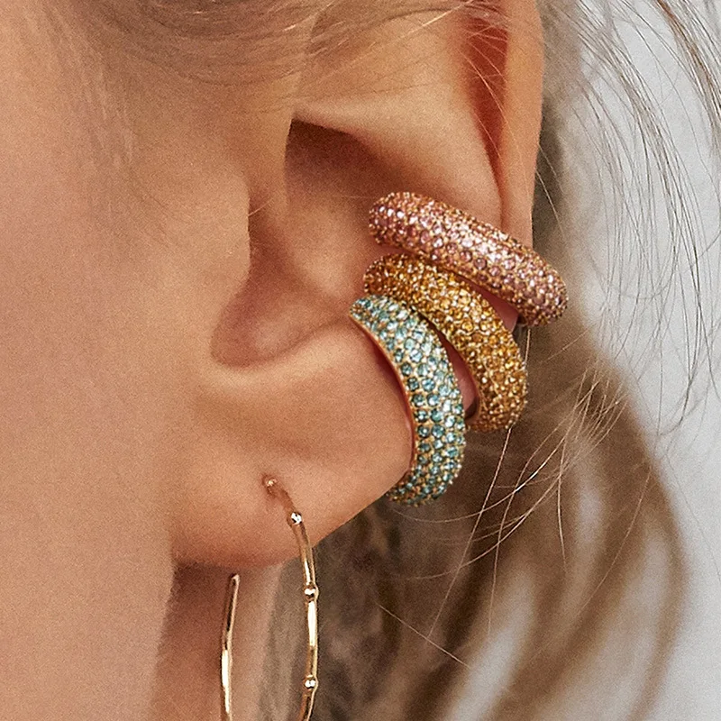 

New 2019 Pave Rhinestone Crystal C Shape Ear Clip Earrings for Women New Fashion Earrings Jewelry Wholesale