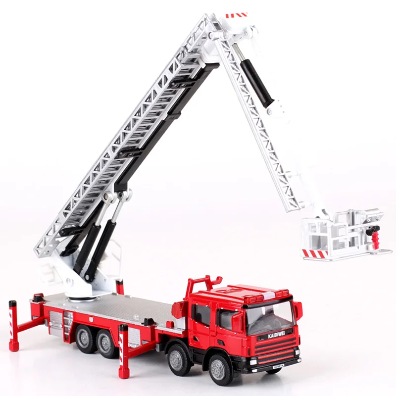 

Alloy Diecast Ladder 119 High Fire Truck 1:50 Aerial Ladder Lift Simulation Telescope 360 Degrees Rotation Car Model Kids Toys