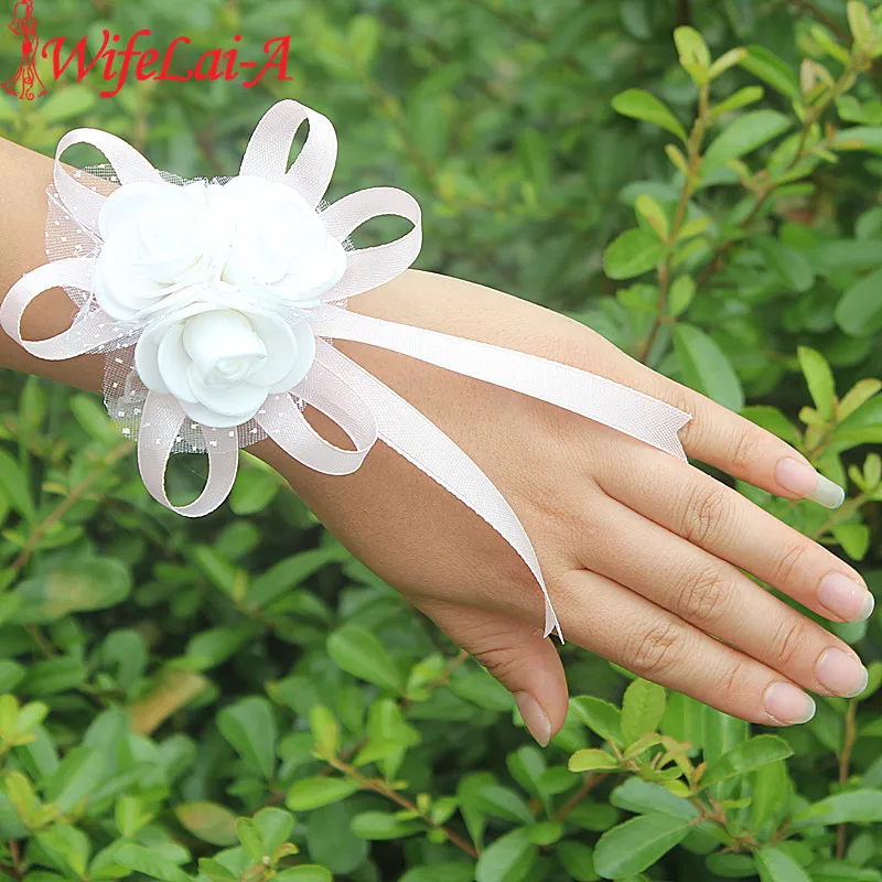 Wifelai-a PE Роза цветочная лента Цветочный браслет невесты подружек невесты шелковые кружева ручной Цветы Свадебные корсажи много цветов