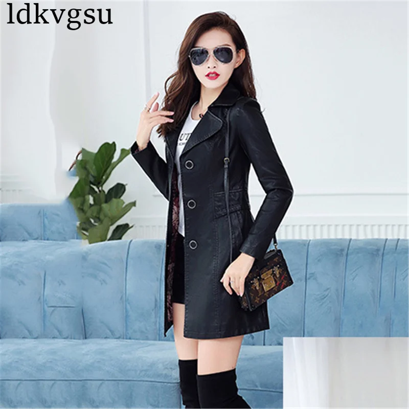 Plus Size L 5XL PU Leather Jacket Women 2018 Spring Autumn