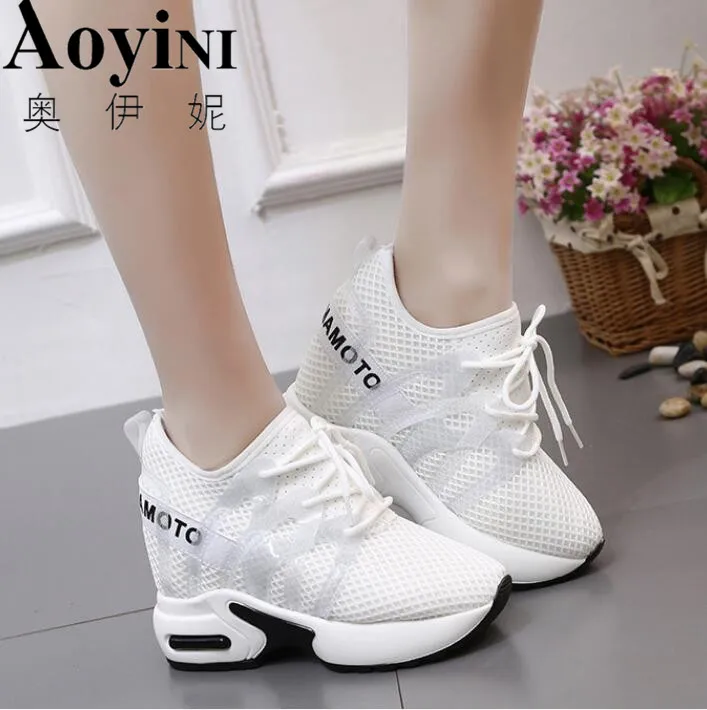 

Brand 2018 Breathable Mesh Women Casual Shoes Vulcanize Female Fashion Sneakers Lace Up Soft High Leisure Footwears
