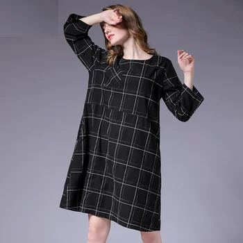 

Autumn Dress Women Plus Size Plaid Red Black Party Elegant Casual Brand Boho Cotton Winter Dresses Lady Vestidos Loose Clothing