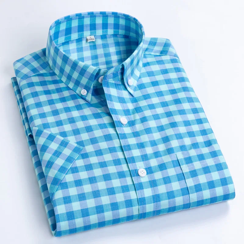 MACROSEA Men's Casual Shirts Leisure Design Plaid High Quality Men's Social Shirts 100% Cotton Short Sleeve Men's Shirts BLN 2