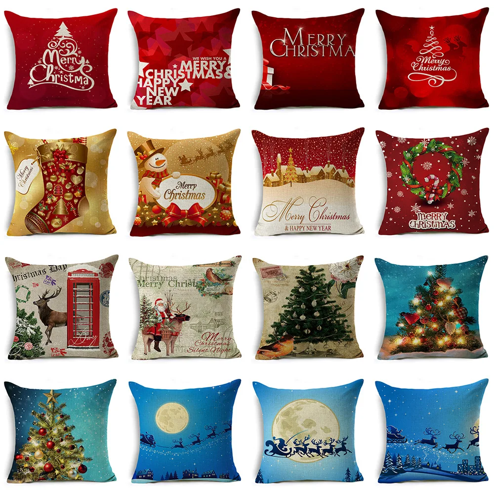 

18'' Elife Cotton linen Merry Christmas Santa Claus Cushion Cover Deer throw Pillows case For Sofa Bed waist Home Decor