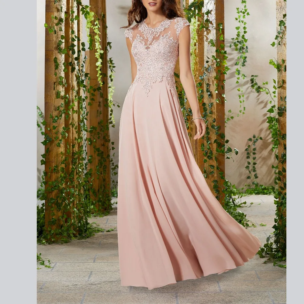 

Gorgeous A-Line Appliques Chiffon Sweep Train Full-Length Women's Dresses mother of the bride dresses plus size