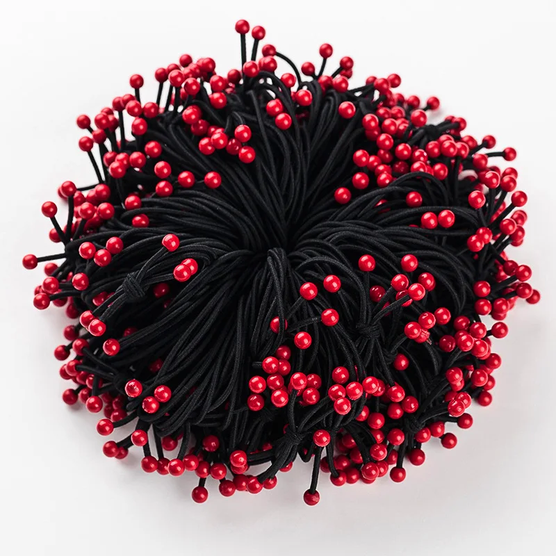 Wholesale 10 PCS New Black with Red beads Ponytail Holders Rubber Band Tie Gum Elastic Hair Band Hair Accessories For Girls (6)
