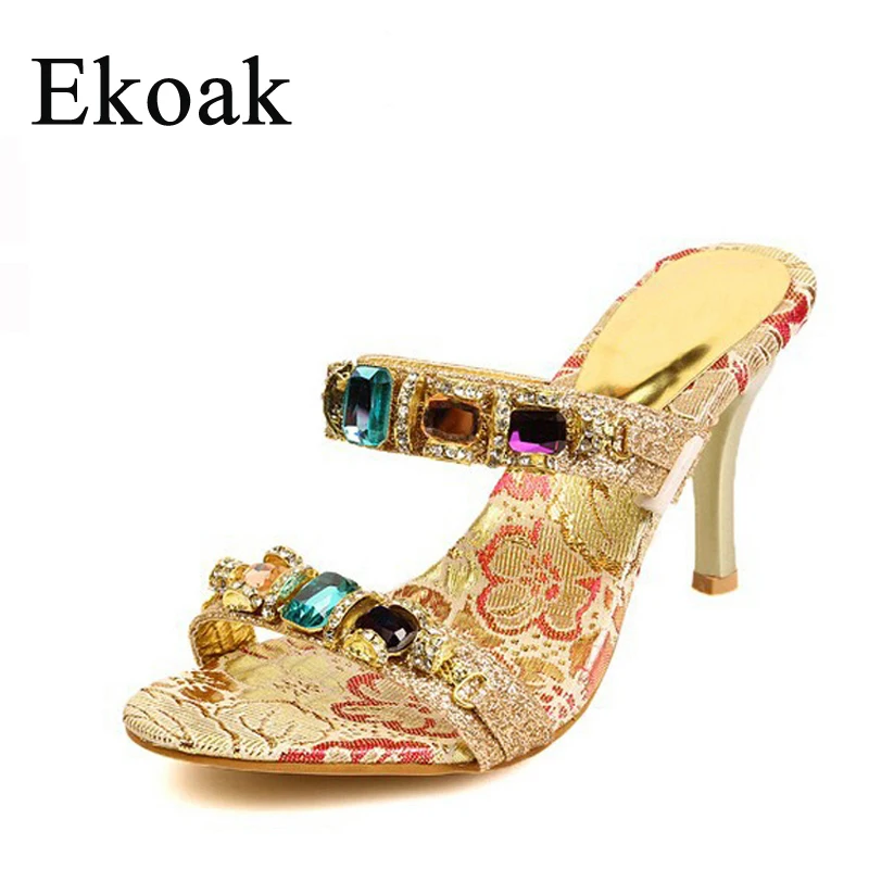 Ekoak 2016 New arrived font b women b font High Heel rhinestone Sandals party wedding shoes