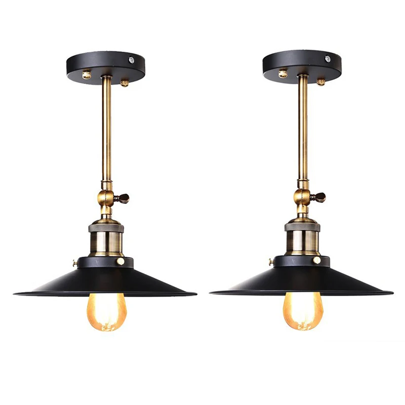

Set of 2 Black Retro Industrial Edison Vintage Wall Lamp / Pendant Light Ceiling Lamp - Antique Finish Brass Arm with Metal La