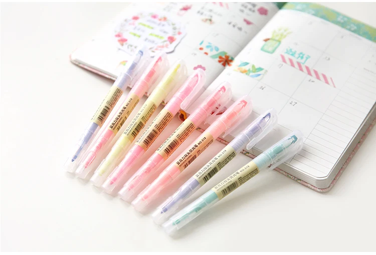 Dual Head Writing 2 in 1 Highlighter Pen Japanese Stationery Cute Office School Supplies