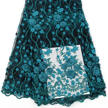 

2018 French 3d Lace Fabric Latest high quality African mesh Lace Embroidery lace Fabric with beads and stones HX153-1