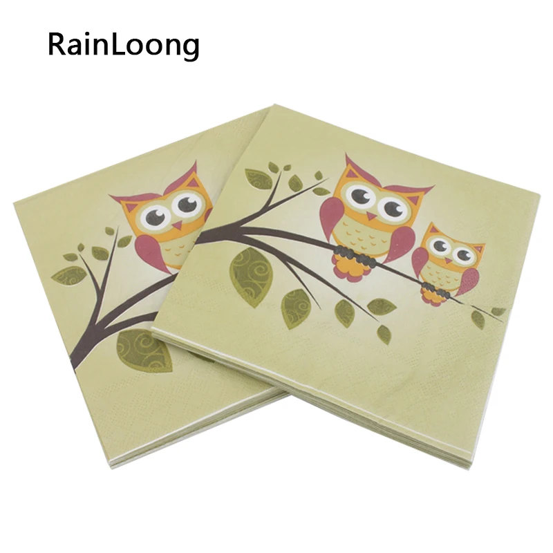 TWO Individual Paper BEVERAGE COCKTAIL Decoupage Napkins  OWL BIRD HOOT 5062 