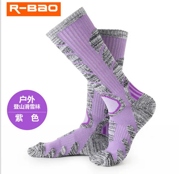 Фиолетовый Лыжные носки(3 пар/лот) R-BAO/RB3301 женские спортивные носки 85% хлопок теплые носки для пешего туризма на открытом воздухе - Цвет: Фиолетовый