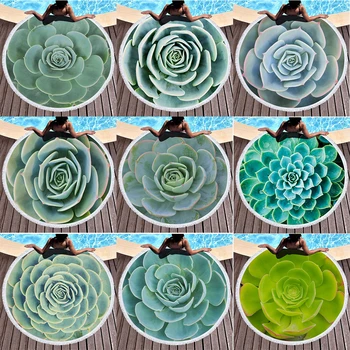 

SOFTBATFY Succulent Plants Thick Terry Round Beach Towel with Fringe Tassel Large Blanket Round Yoga Mat