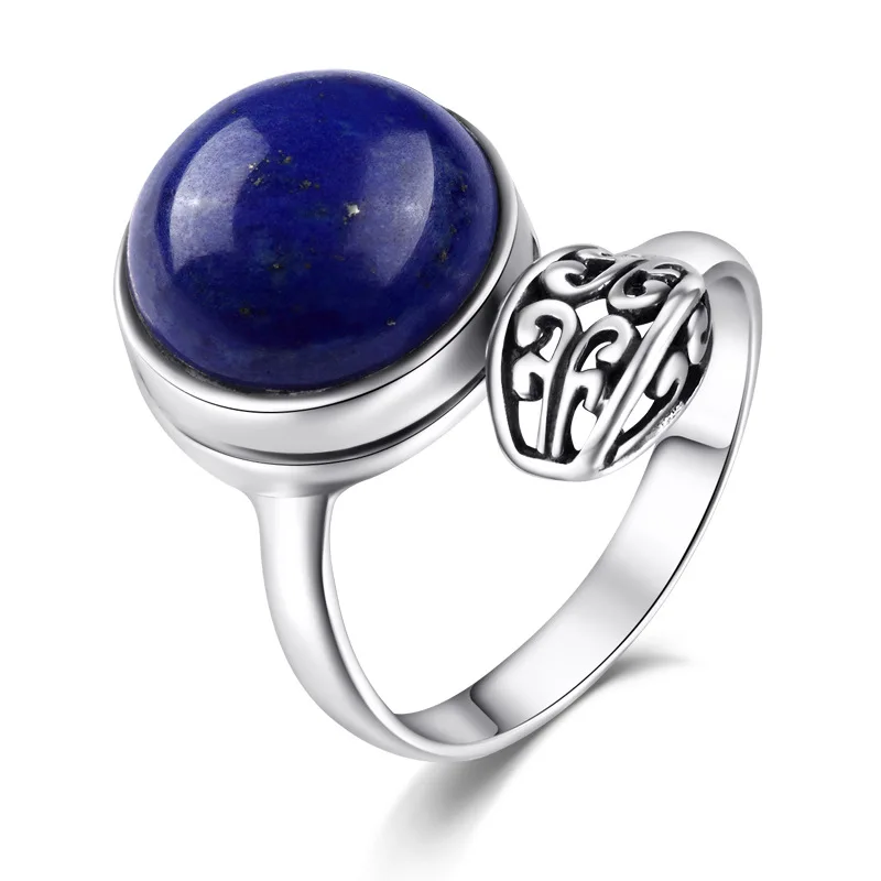 

high quality Leaf shape boho Bohemia Natural semi-precious stones 925 Sterling silver Female jewelry Lapis lazuli retro rings