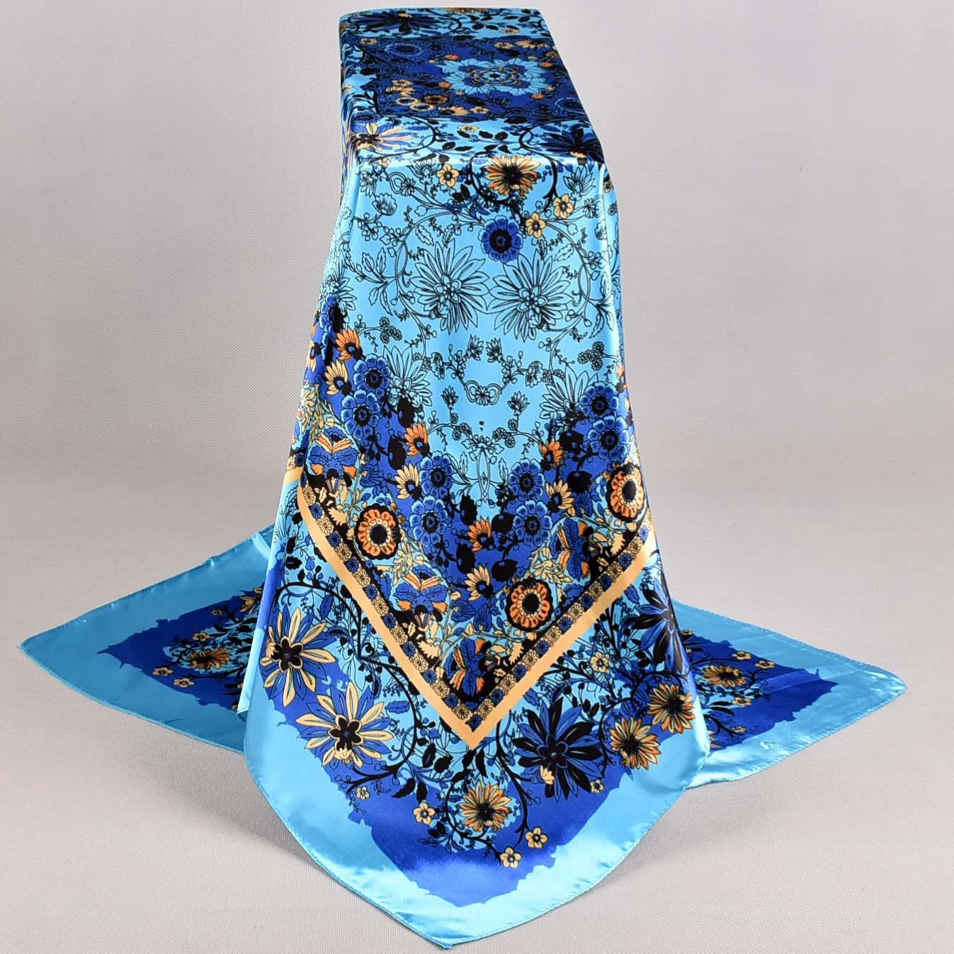 Модный дизайн квадратный шелковый шарф женский платок Бандана с цветочным рисунком Дамская шаль Хиджаб элегантная повязка на голову кольцо шарф 90*90 см