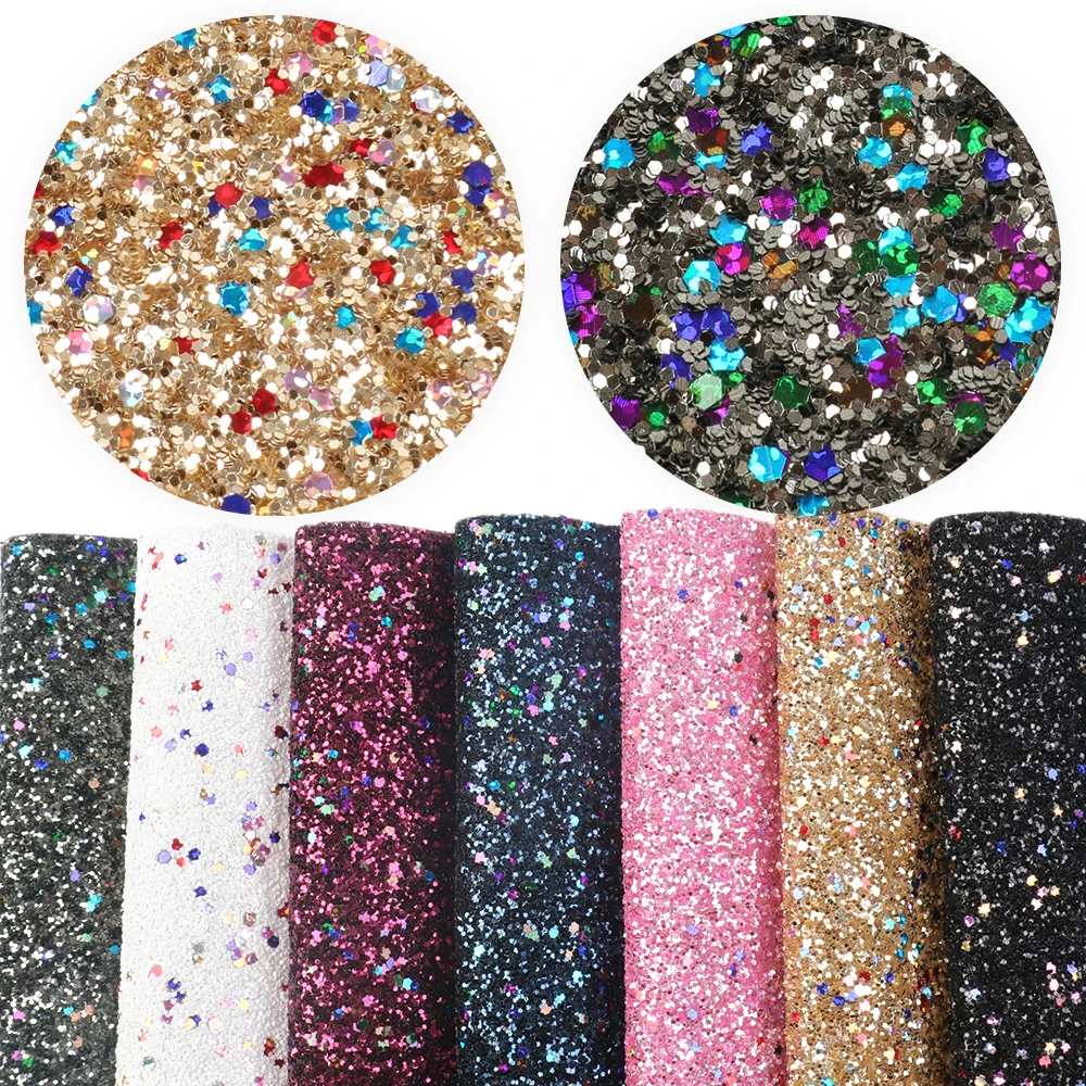 7pcs/set 20*34cm Chunky Sequin Glitter Faux Synthetic Leather Fabric Set,DIY handmade materials for shoes phone case,1Yc6692