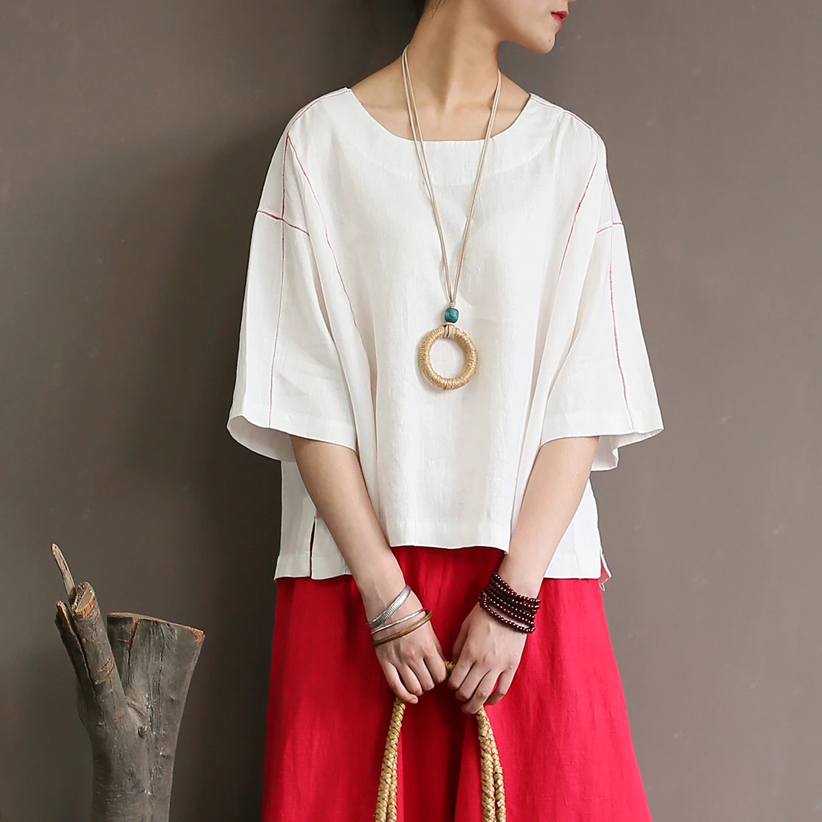Для женщин ретро рами свободные Футболки рубашки, Цвет три четверти рукав Винтаж футболка женская летняя рубашка