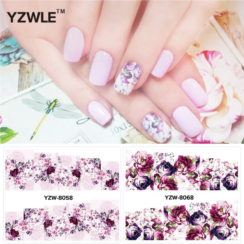 

YZWLE 2 Patterns/Set peony and plum flower Nail Art Water Decals Transfer Sticker YZW-8058&8068