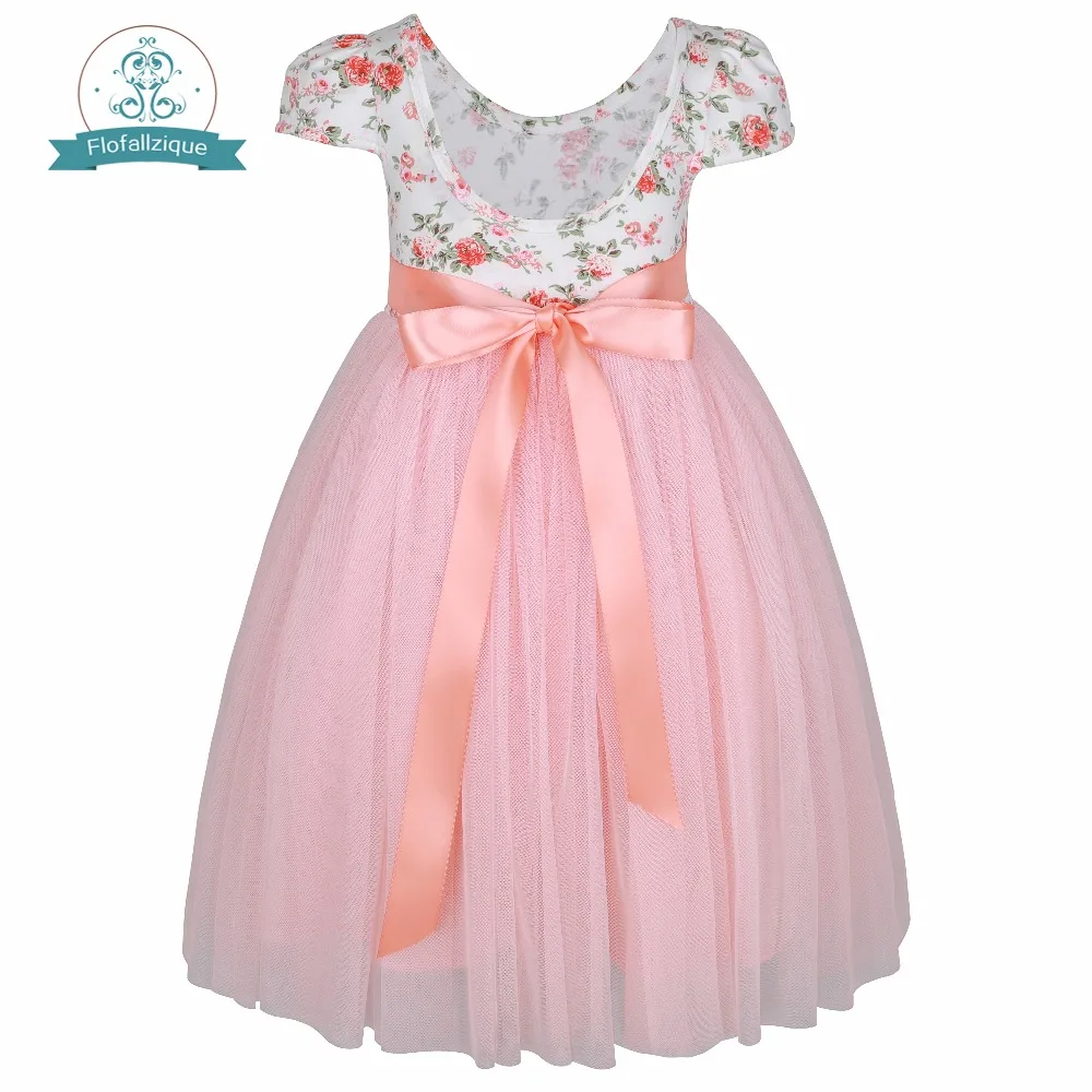 Flofallzique/винтажная фатиновая одежда для малышей с круглым вырезом и u-образным вырезом на спине, с бантом из ленты; вечерние повседневные Свадебные платья для девочек; От 1 до 12 лет