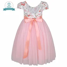 Flofallzique/винтажная фатиновая одежда для малышей с круглым вырезом и u-образным вырезом на спине, с бантом из ленты; вечерние повседневные Свадебные платья для девочек; От 1 до 12 лет