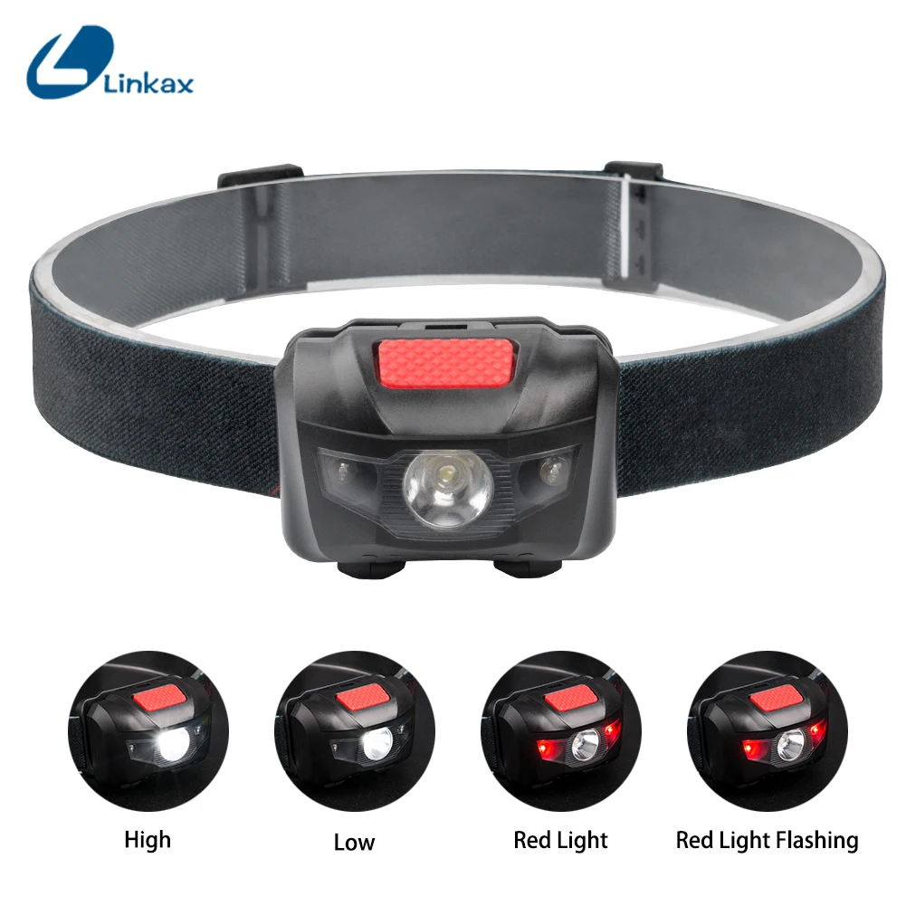 

Linkax 4 modes 3 LED Headlamp AAA battery Mini Headlight Rainproof Flashlight for Outdoor Camping Light