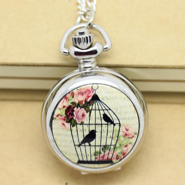 (6005-1) Silber Floral Vogelkäfig Vogelkäfig Taschenuhr, 2,7 cm