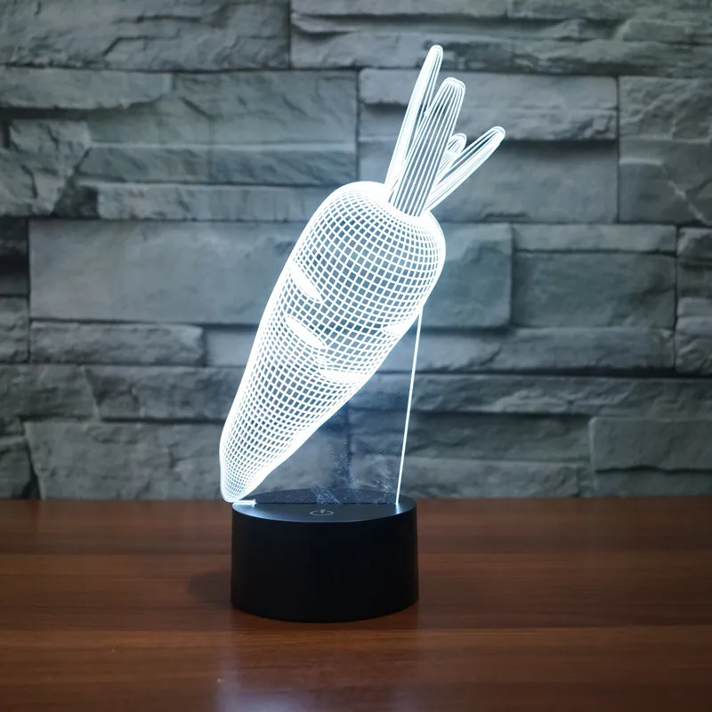 

3D Rabbit Carrot Vegetables toys Visual Lamp Color Changing LED Night Light Illusion Table Lamp For Kids Baby Bedroom.