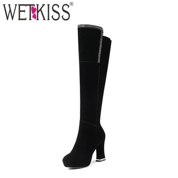 

WETKISS Metal High Heels Daily Winter Boots Zipper Platform Shoes Woman Boots High Quality Elegant Crystal Knee Boots Women