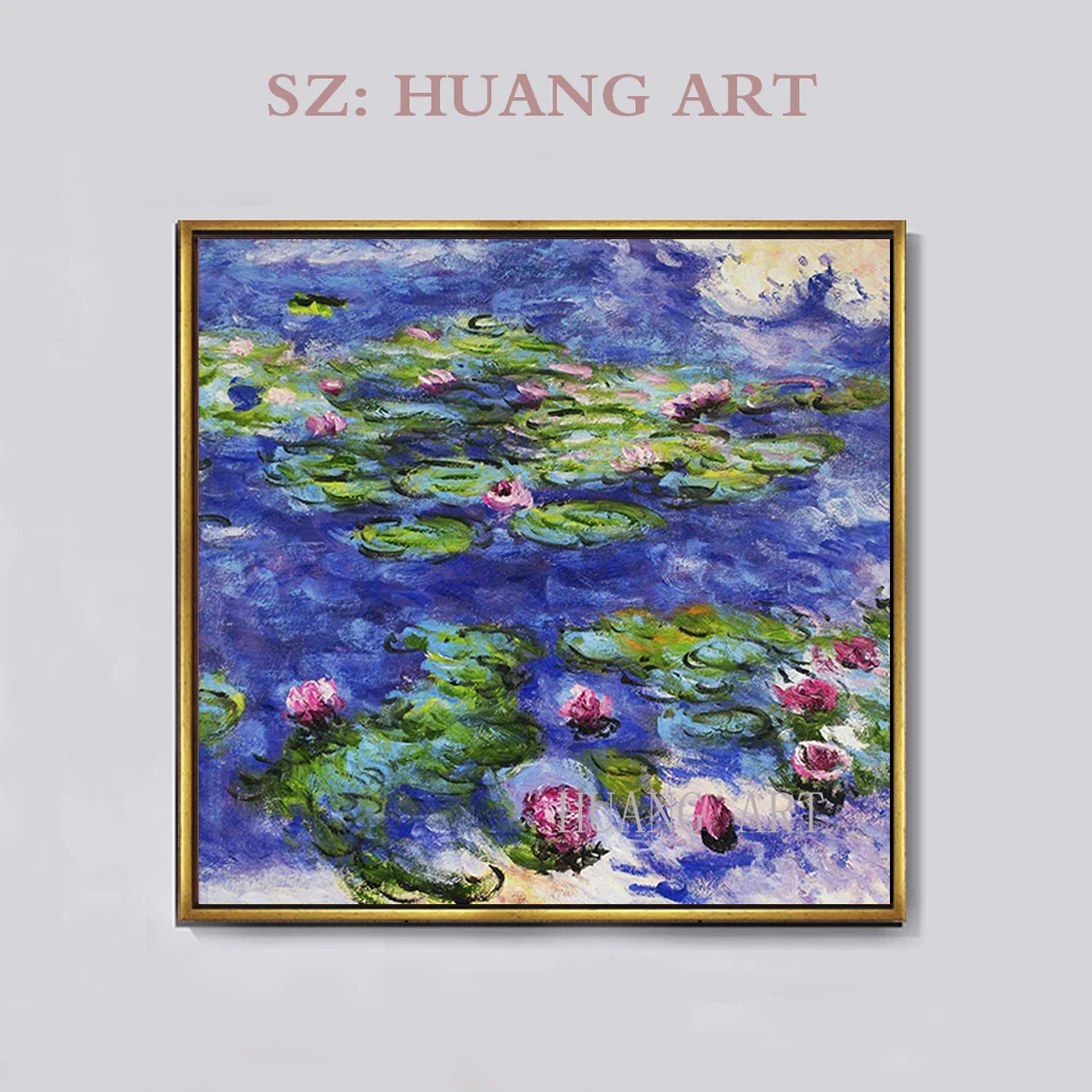 

Famous Claude monet's water lilies framed hand-painted oil painting impression and sprout gold frame adornment to decorate the s