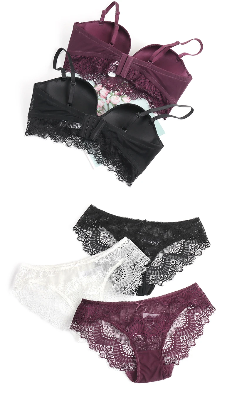 TERMEZY New Top Sexy Underwear Set Women Wireless Brassiere Push up Bra and Panty Sets Embroidery Solid color Lingerie Set  (9)