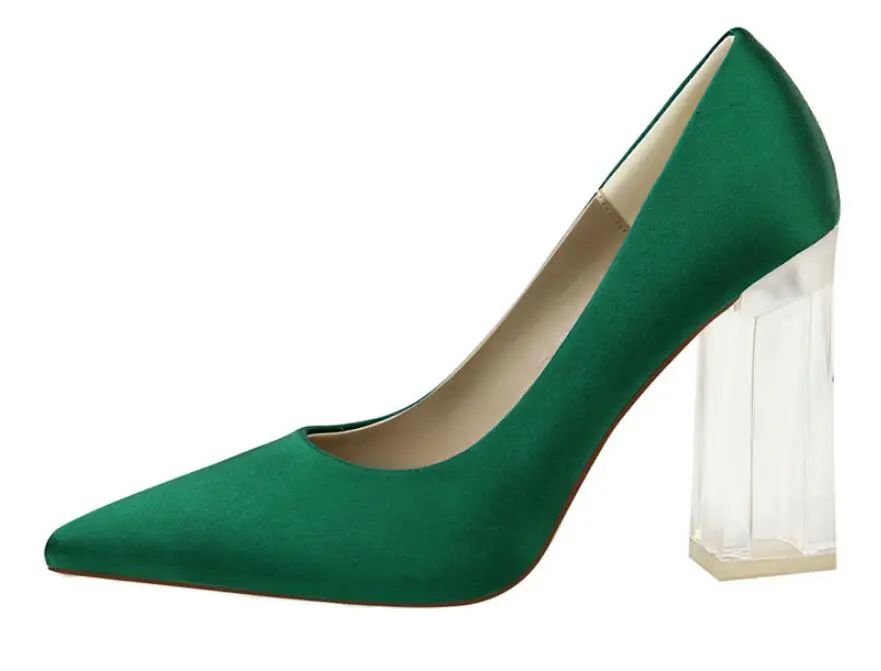 Г.; большие размеры 43; женские туфли-лодочки на высоком каблуке 10 см; цвет зеленый; атласные туфли-лодочки; женские свадебные прозрачные туфли желтого, синего цвета из шелка