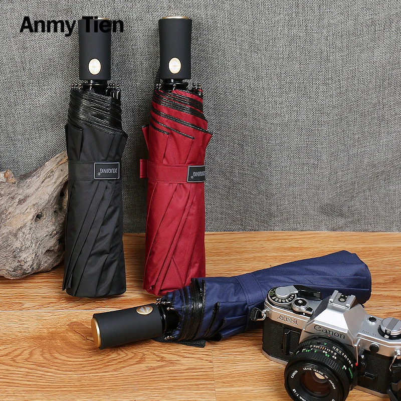 

Folding Large Black Umbrella Male Female Automatic Strong Windproof Man Big Umbrella Waterproof Woman Rain Gear Guarda Chuva