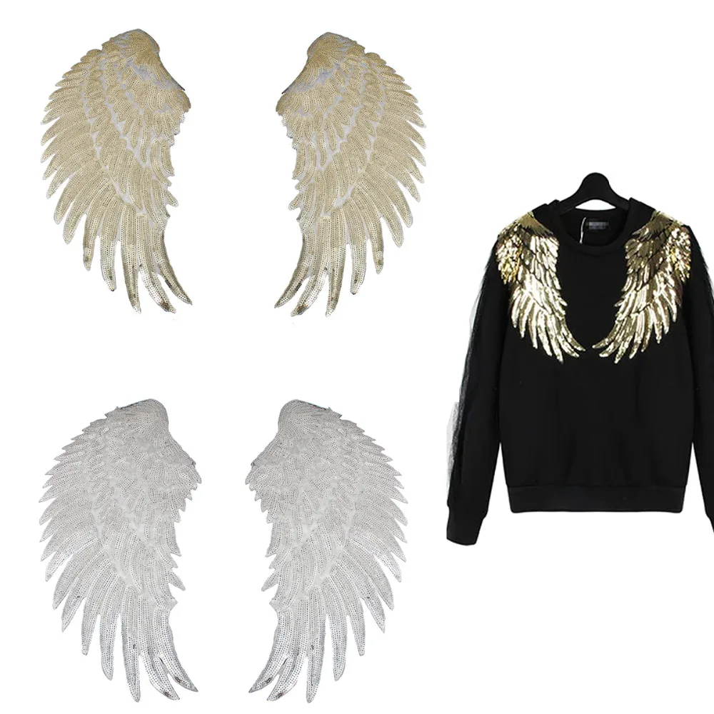 

DoreenBeads Sequins Patch DIY Angel Wings Patches For Kids Clothes Sew-on Embroidered Patch Applique Sticker For Cloth 1Pair