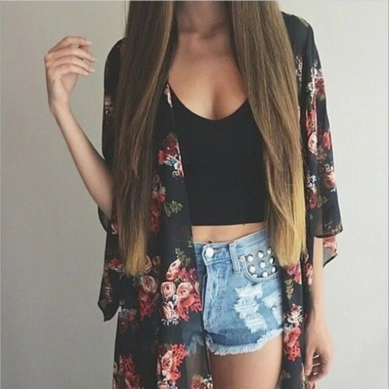 

Women Cardigan Casual Kimono Vintage Ladies Cardigans 2019 Summer Long Crochet Chiffon Loose Print Tops
